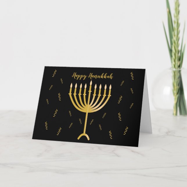 Cartão Feliz saudação a Hanukkah com o Ouro Menorah (Frente)