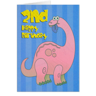 Cartão Feliz Segundo Aniversário, Dinossauro Rosa