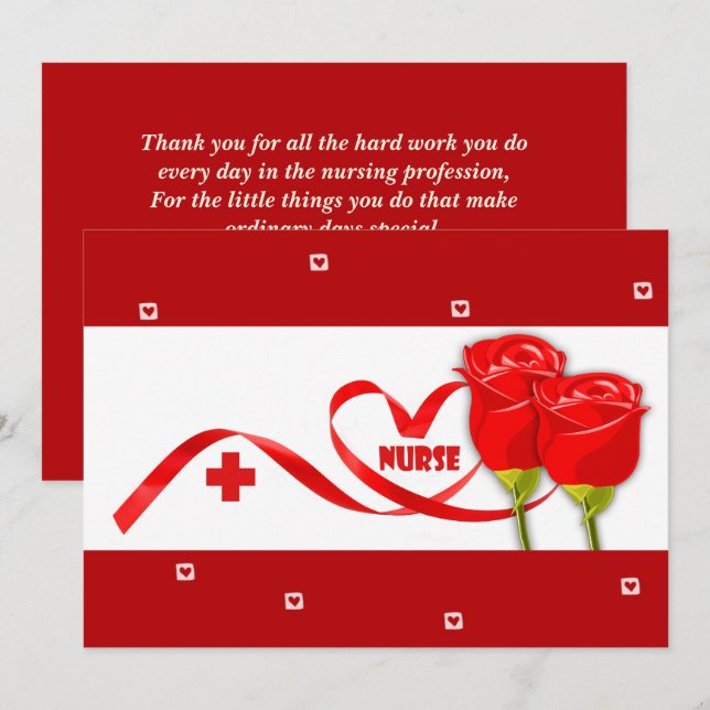 Cartão Feliz Semana das Enfermeiras. Rosas vermelhas (Frente/Verso)