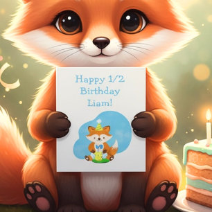 Cartão Feliz Semestre de Aniversário Filho Raposa de Bebê