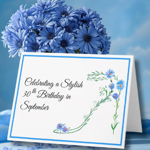 Cartão Feliz setembro aniversário de 30 anos Azul Aster F