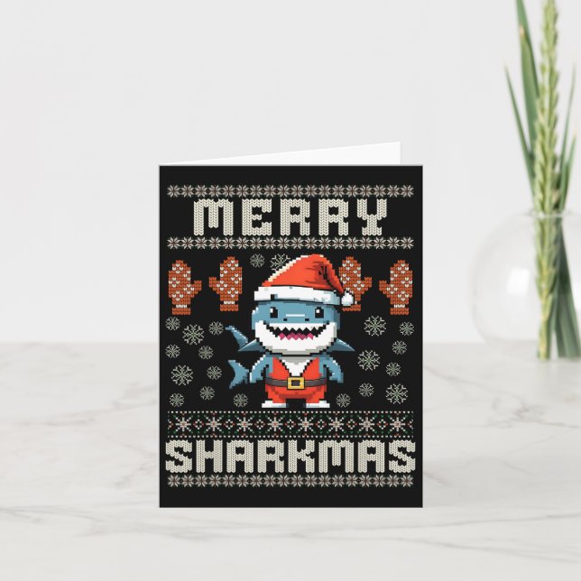 Cartão Feliz Sharkmas Natal Ugly Xmas Kids Shar (Frente)