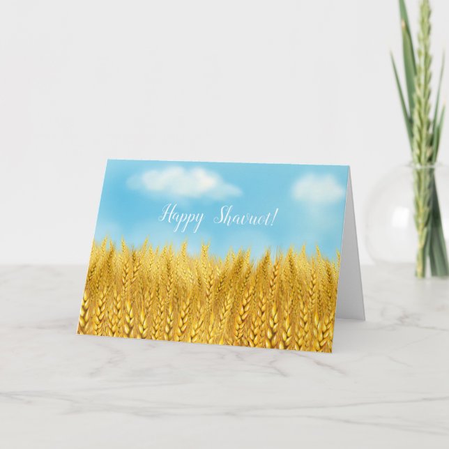Cartão Feliz SHAVUOOT Dourado Trigo Campo Aquarela Saudaç (Frente)