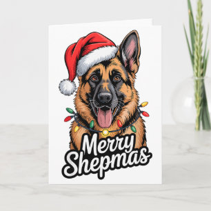 Cartão Feliz Shepmas Pastor Alemão Luzes de Natal Zunido