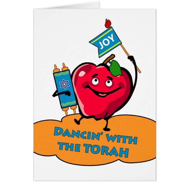 Cartão Feliz Simchat Torah, Dançando com a Torá, Apple (Frente)