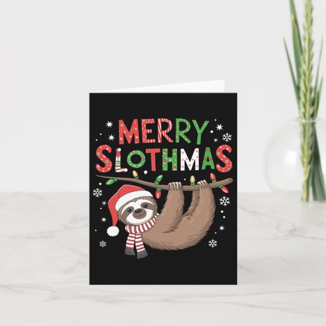 Cartão Feliz Slothmas Chapéu de Papai Noel Pijama Amante  (Frente)
