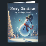Cartão Feliz Snowman Natal Chocolate Quente<br><div class="desc">Feliz Neve Feliz Natal Quente para seu Amigo</div>