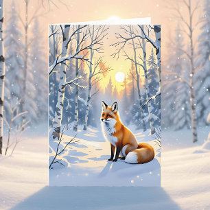 Cartão Feliz Solstício de Inverno   Raposa na Neve