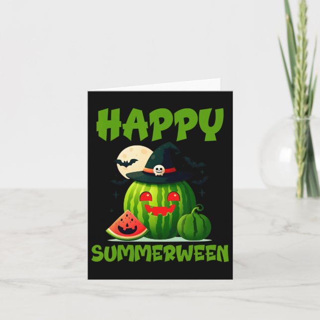 Cartão Feliz Summerween Abóbora de Melancia de Verão  (Frente)