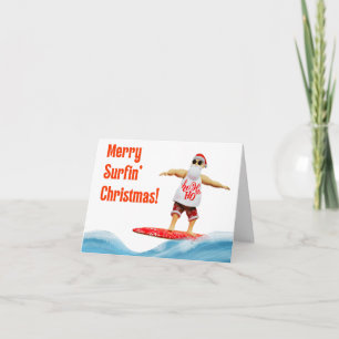 Cartão Feliz Surfin Papais noeis de Natal no surfboard