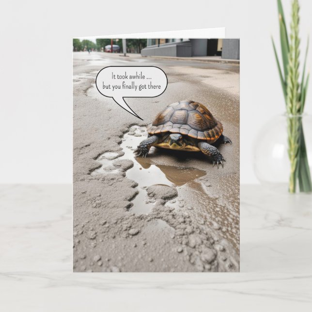 Cartão Feliz Tartaruga de Reforma (Frente)