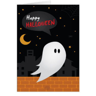 Cartão Feliz truque de halloween ou susto fantasma na cid