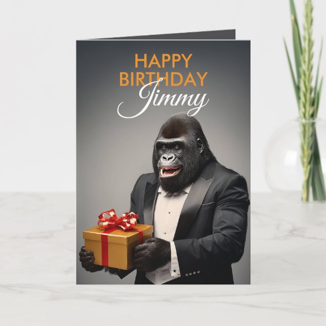 Cartão Feliz Tuxedo Gorilla Funny Birthday (Frente)
