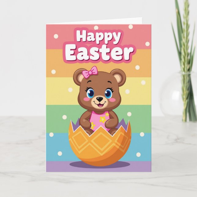 Cartão Feliz Urso de Primavera (Frente)