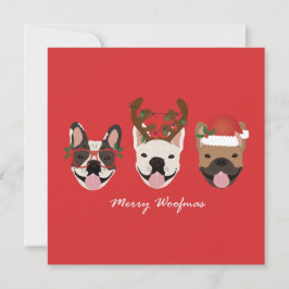 Cartão Feliz Woofmas Bolsas Francesas Cabeças de Natal