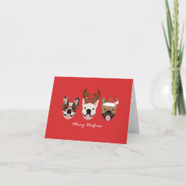 Cartão Feliz Woofmas Bulldogues Franceses Cabeças de Nata