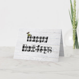 Cartão Feliz xadrez de férias com pássaros