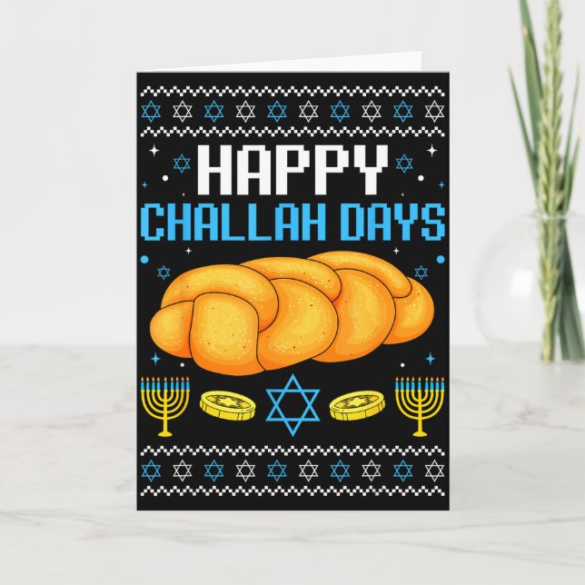 Cartão Felizes Dias Challah Natal Feio Hanukkah  (Frente)