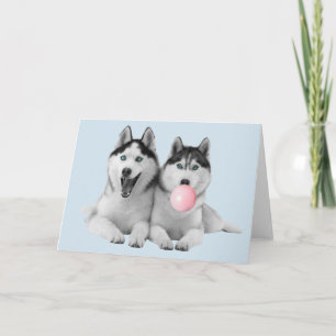 Cartão Felizes e Fofos Huskies Siberianos Chiclete