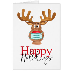 Cartão Felizes Feriados Rudolph Face Enganada Reindeer