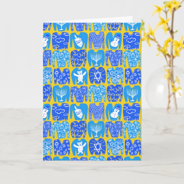 Cartão Felizes Feriados Ugly Hannukah Sweater (Flor Amarela)