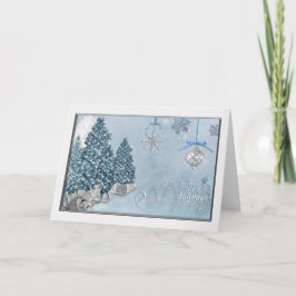 Cartão Felizes Festas Árvores Azuis Natal Elegante