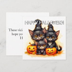 Cartão Felizes Gatos Pretos do Dia das Bruxas