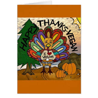 Cartão Felizes Obrigados Vegan Ação de Graças Turquia