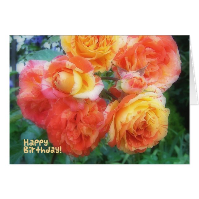 Cartão Felizes Rosas de aniversário (Frente Horizontal)