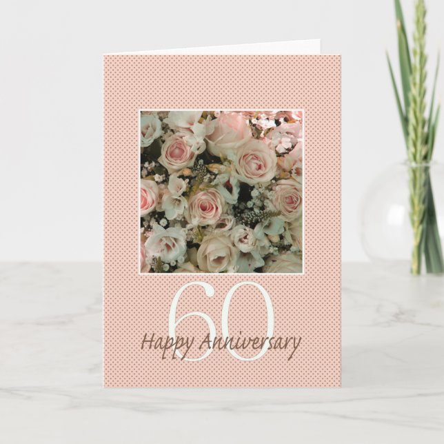 Cartão Felizes rosas do 60º aniversário (Frente)