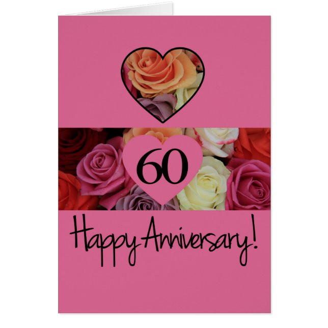 Cartão Felizes rosas do 60º aniversário (Frente)