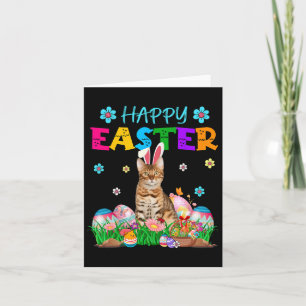 Cartão Felz pascoa Bunny Bengal Cat Caça Ovos Coloração