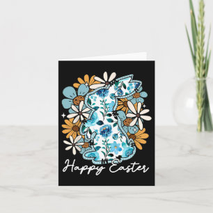 Cartão Felz pascoa Coelho Azul Floral Amarelo Design Para