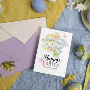 Cartão Felz pascoa Coelho Floral Cortado com Aquarela
