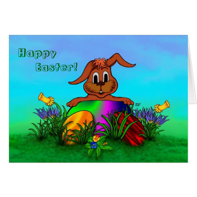 Cartão Felz pascoa! Coelho páscoa (Frente Horizontal)