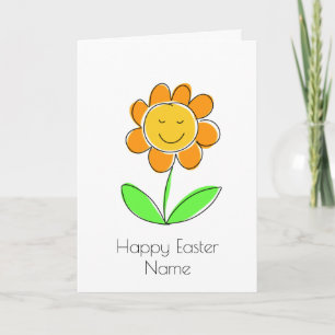 Cartão Felz pascoa de Sorriso de Flor Amarelo-Cute