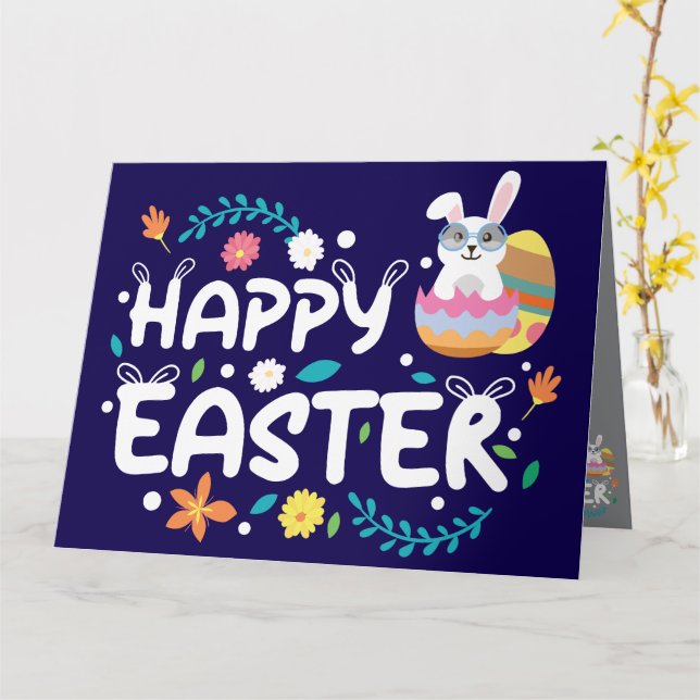 Cartão Felz pascoa, Ovos, Coelhinhos E Flores (Flor Amarela)