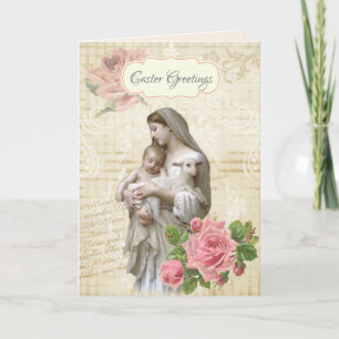 Cartão Felz pascoa religioso de Vintage Mary Jesus Floral