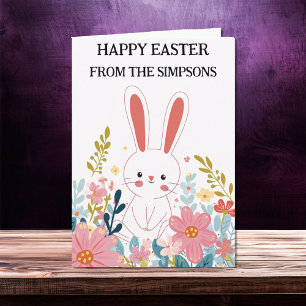 Cartão Felz pascoa Watercolor Família Coelho Kawaii