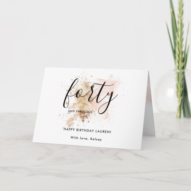 Cartão Feminina Rosa Quarenta E Fabulosa aniversário de 4 (Frente)