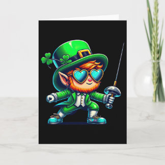 Cartão Fencing Leprechaun Kids Mens Womens St Patricks Da