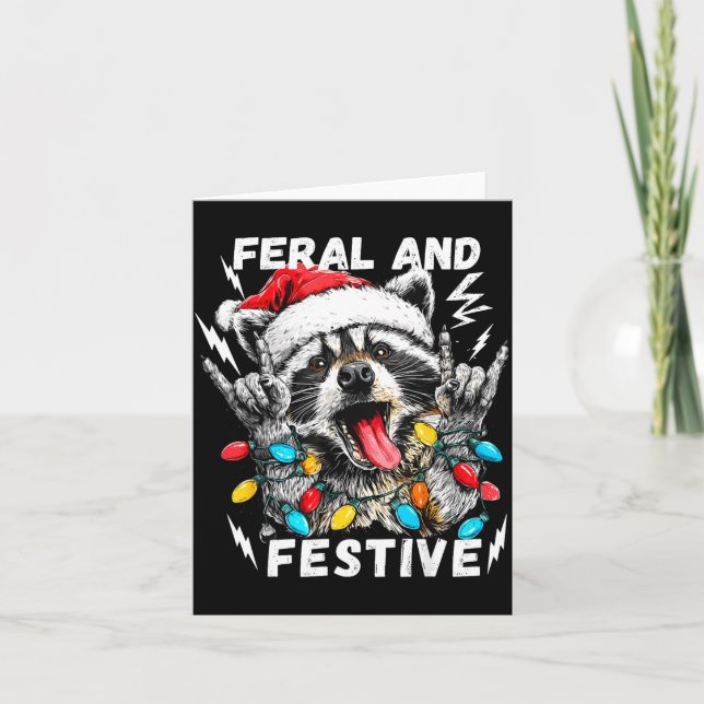 Cartão Feral And Festive Funny Christmas Rocker Raccoon S (Frente)