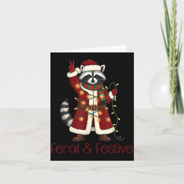 Cartão Feral And Festive Raccoon Funny Christmas  (Frente)