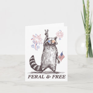 Cartão Feral And Free Raccoon, Funny Raccoon 4 De Julho