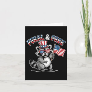 Cartão Feral E Gratuita Raccoon Patriótico Dos Eua Bandei