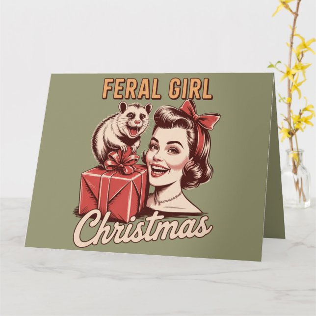 Cartão Feral Girl Christmas Ogambm Xmas Trashy Retro (Flor Amarela)