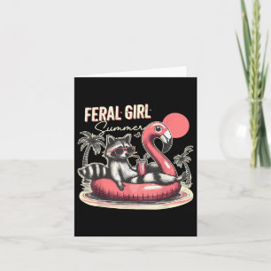 Cartão Feral Girl Summer Engraçado Memória Feral Raccoon
