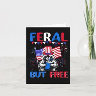 Cartão Feral Mas Livre Raccoon Em 4 De Julho Da Usa Flag