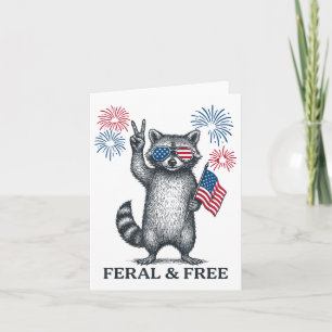 Cartão Feral Mas Livre Raccoon Engraçado Patriótico 4 De 