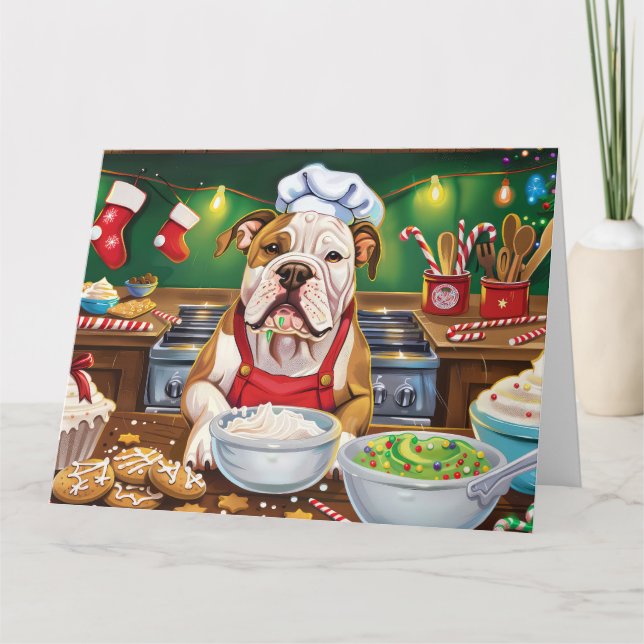 Cartão Feriado Americano Bulldog Baking: Natal Festivo (Frente)
